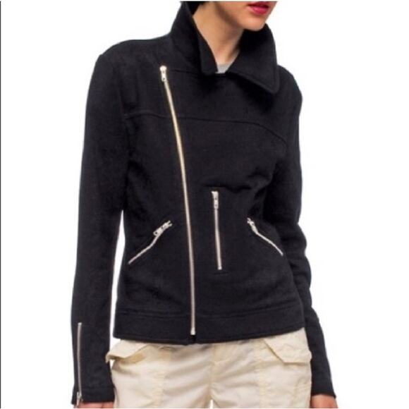Norma Kamali Size Medium Black Moto Jacket Coat Motorcycle Punk Zippers Cotton - Picture 2 of 13
